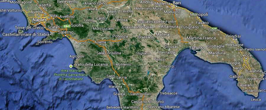 Basilicata Regione South Italy Map (Kindly in use by Google Maps)
